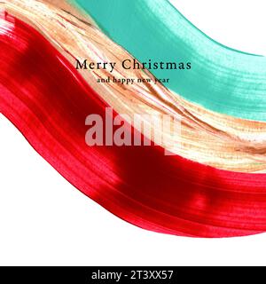 Christmas card design with abstract and modern design. Merry christmas. Paint strokes with vibrant christmas colors. Red, green and gold (golden) tone Stock Photo