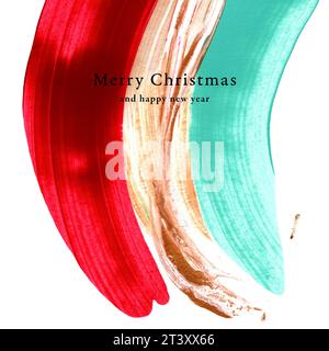 Christmas card design, abstract and modern design with painting texture. Merry christmas. Paint strokes with christmas colors. Red, green and gold (go Stock Photo