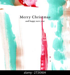 Christmas card design with an abstract, elegant and modern design. Merry christmas. Paint strokes with christmas colors. Red, green and gold (golden) Stock Photo
