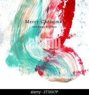 Christmas card design with an abstract, elegant and modern design. Merry christmas. Paint strokes with christmas colors. Red, green and gold (golden) Stock Photo