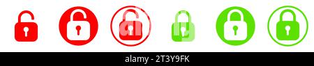 Padlock unlock lock icon set. Closed and opened sign. Vector clipart illustration on isolated background. Stock Vector