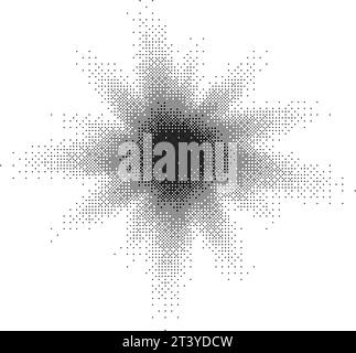 Half tone starburst with monochrome rays and diamond dot pattern. Pop art or comic style sun or explosion. Vector retro illustration Stock Vector