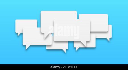 Set of speech bubbles icons. White speech bubbles on a blue background. Communication between people, a kind of active conversation. Concept of human Stock Vector