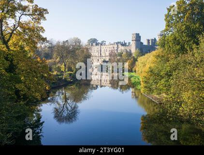 Warwick Castle, UK, with the River Avon in the foreground Stock Photo