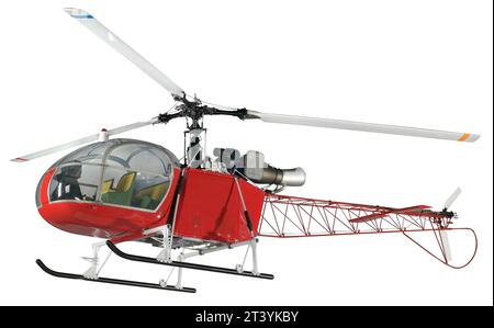 Close-up of a remote controlled helicopter isolated on a white background, Helicopter isolated. Stock Photo