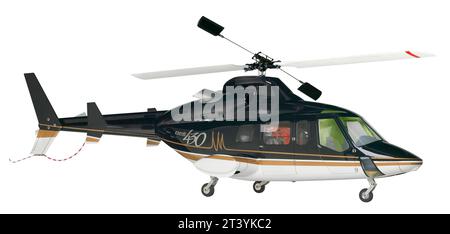 Close-up of a remote controlled helicopter isolated on a white background, Helicopter isolated. Stock Photo