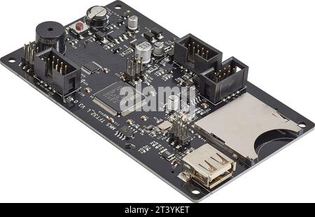 circuit board with electronic components on white background Stock Photo