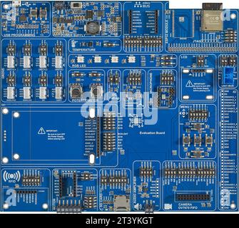 circuit board with electronic components on white background Stock Photo