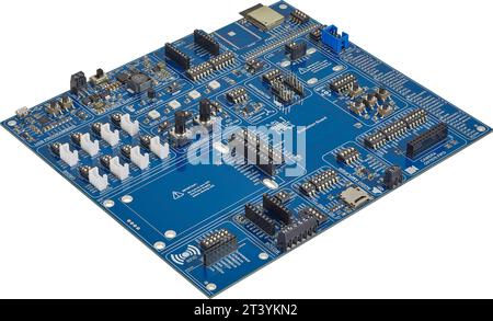 circuit board with electronic components on white background Stock Photo