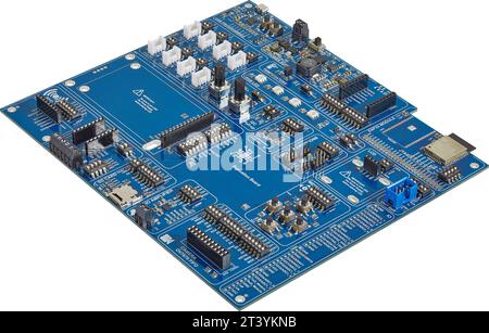 circuit board with electronic components on white background Stock Photo