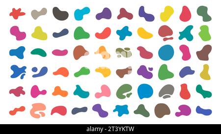 Set of colorful blob liquid elements. Fluid blob colorful elements. Liquid shapes, round abstract elements. Blotch shapes in neon colors. Simple water Stock Vector