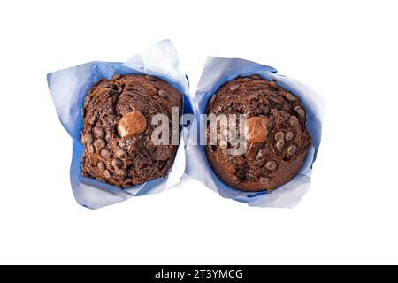 two chocolate cupcakes on white background Stock Photo