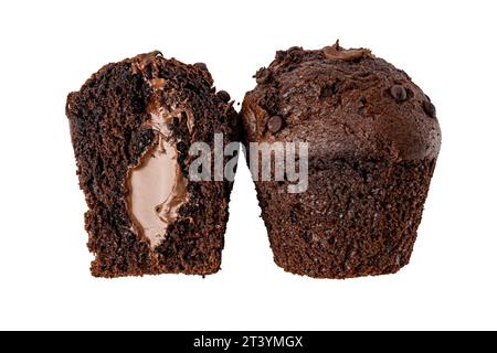two chocolate cupcakes on white background Stock Photo
