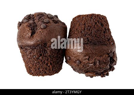 two chocolate cupcakes on white background Stock Photo
