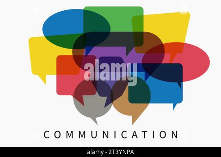 Communication. Word with colorful multi colored dialog speech bubbles. Flat illustration of communication concept on white isolated background. People Stock Vector