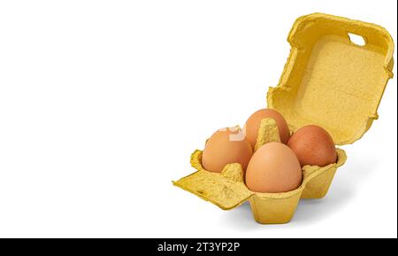 paper box with eggs on white background close up Stock Photo