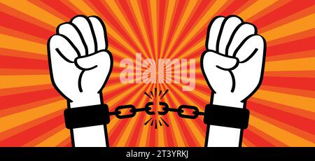 Arrest. Chain of slavery, hand in handcuffs. Broken, chained, handcuffed hands. Slave iron, prisoner, problems, convict, freedom, debt, addiction libe Stock Photo
