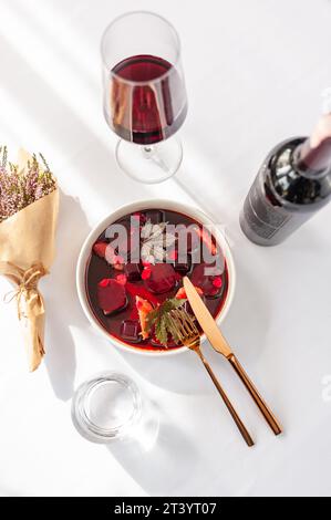 Tuna ceviche in mulled wine jelly with grapefruit Stock Photo