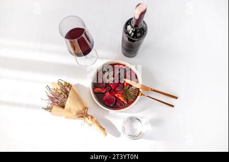 Tuna ceviche in mulled wine jelly with grapefruit Stock Photo