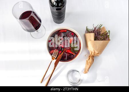 Tuna ceviche in mulled wine jelly with grapefruit Stock Photo