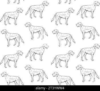 Vector seamless pattern of hand drawn doodle sketch wolfhound dog isolated on white background Stock Vector