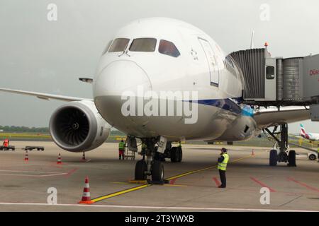 An aircraft at Dusseldorf Airport Stock Photo
