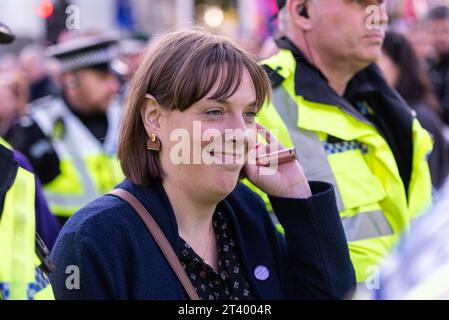 Jess Phillips MP with police escort outside the Houses of Parliament, Westminster, London, UK for the Letwin Amendment Saturday sitting during Brexit Stock Photo