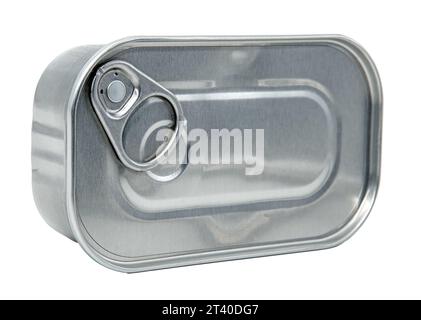 Closed tin can with meat or vegetable products on a white background ...