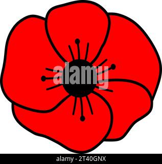 The remembrance poppy - poppy appeal. Poppy design isolated on white. Decorative vector flower for Remembrance Day, Memorial Day, and Anzac Day in New Zealand, Australia, Canada, and Great Britain. Stock Vector