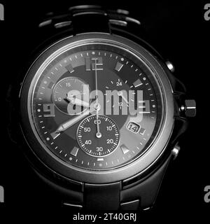 Macro photograph of the dial of a precision analogue chronograph watch Stock Photo