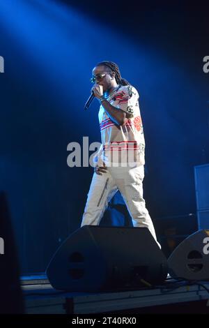 Coral Gables, USA. 26th Oct, 2023. CORAL GABLES, FLORIDA - OCTOBER 26: Rapper Quavo performs live on stage during University of Miami Homecoming concert at Watsco Center on October 26, 2023 in Coral Gables, Florida. (Photo by JL/Sipa USA) Credit: Sipa USA/Alamy Live News Stock Photo