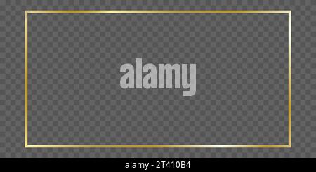 Rectangle golden frame. Golden luxury realistic rectangle border isolated on transparent background Stock Vector