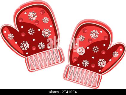 Red mittens isolated on white background. Vector illustration in cartoon style. Stock Vector