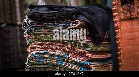 stack of traditionan asian fabric at Nepalese market Stock Photo