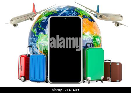 Global Air Travel concept. Airplanes around the Earth Globe, 3D ...