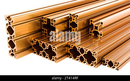 Copper profiles, 3D rendering isolated on white background Stock Photo