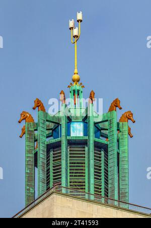 Turret of Newcastle City Centre, adorned by heads of seahorses Stock Photo