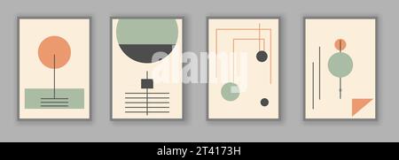 Set of 4 minimal geometric design posters. Template for banner, placard, brochure cover, flyer. Vector bauhaus illustration Stock Vector