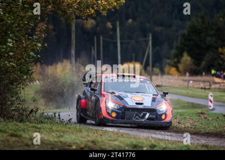 Sumavske Hostice, Czech Republic. 27th Oct, 2023. Central European Rally, part of World Rally Championship event, fifth stage in Sumavske Hostice, Czech Republic, October 27, 2023. Belgian crew Thierry Neuville and Martijn Wydaeghe (Hyundai i20 N Rally1). Credit: Petr Skrivanek/CTK Photo/Alamy Live News Stock Photo