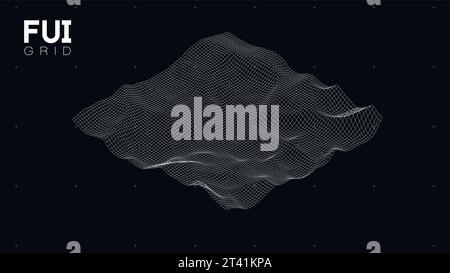 FUI GUI 3D Vector Landscape Scan Grid. Abstract futuristic background. Sci-Fi Hi-Tech design Stock Vector