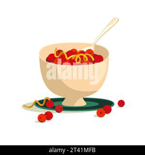 Homemade Cranberry Sauce hand drawn vector icon. Traditional classic sauce, fresh whole cranberries, Thanksgiving, Christmas feast dinner side dish Stock Vector