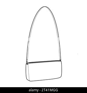 Pochette Cross-Body Bag with removable strap options. Fashion accessory technical illustration. Vector satchel front 3-4 view for Men, women, unisex style, flat handbag CAD mockup sketch outline Stock Vector