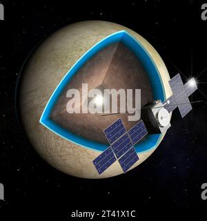 Juice spacecraft and Europa, illustration Stock Photo