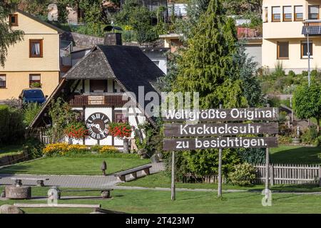 World's largest original cuckoo clock in the Black Forest, Schonach, Baden-Wuerttemberg, Germany Stock Photo