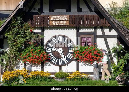 World's largest original cuckoo clock in the Black Forest, Schonach, Baden-Wuerttemberg, Germany Stock Photo