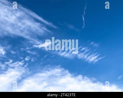 White clouds Veil clouds Feather clouds Cirrostratus on blue in front of blue sky, Germany Stock Photo