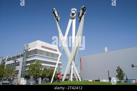 Plant building 2, Porsche main plant, Schwieberdinger Strasse, artwork 'Inspiration 911 am Porscheplatz, Zuffenhausen, Stuttgart Stock Photo