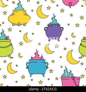 Halloween witch cauldrons pattern background Vector Stock Vector