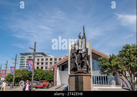 statue  dedicated to Kupe the legendary explorer for discovering Aotearoa (New Zealand). On Ara Moana waterfront in Wellington Stock Photo