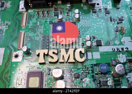 October 28, 2023, Tokyo, Japan. Image of TSMC, a Taiwanese semiconductor manufacturer. Stock Photo